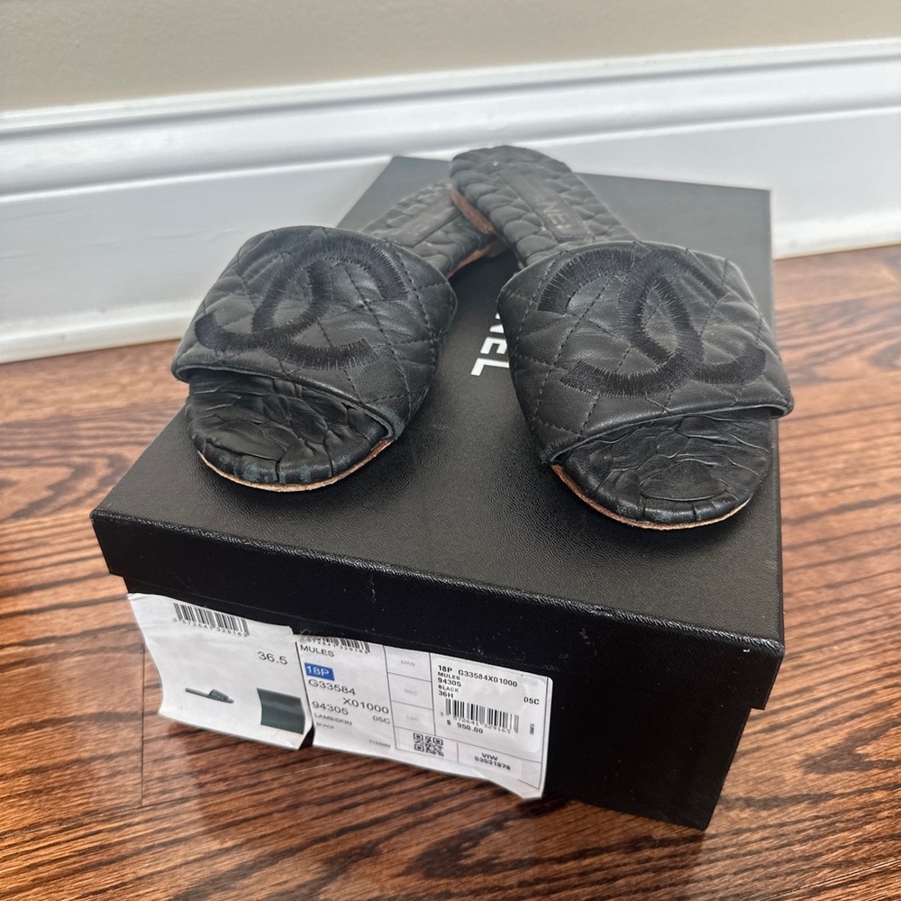 Chanel Lambskin Black Flat Sandal Mules
